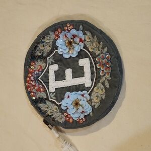 Anthropologie Anna Harlaw Russo small bag beaded managram E floral embroidery